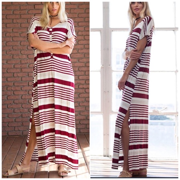 🌻2 for $20🌻 Navy Striped Side Slit Maxi Dress - Picture 5 of 5